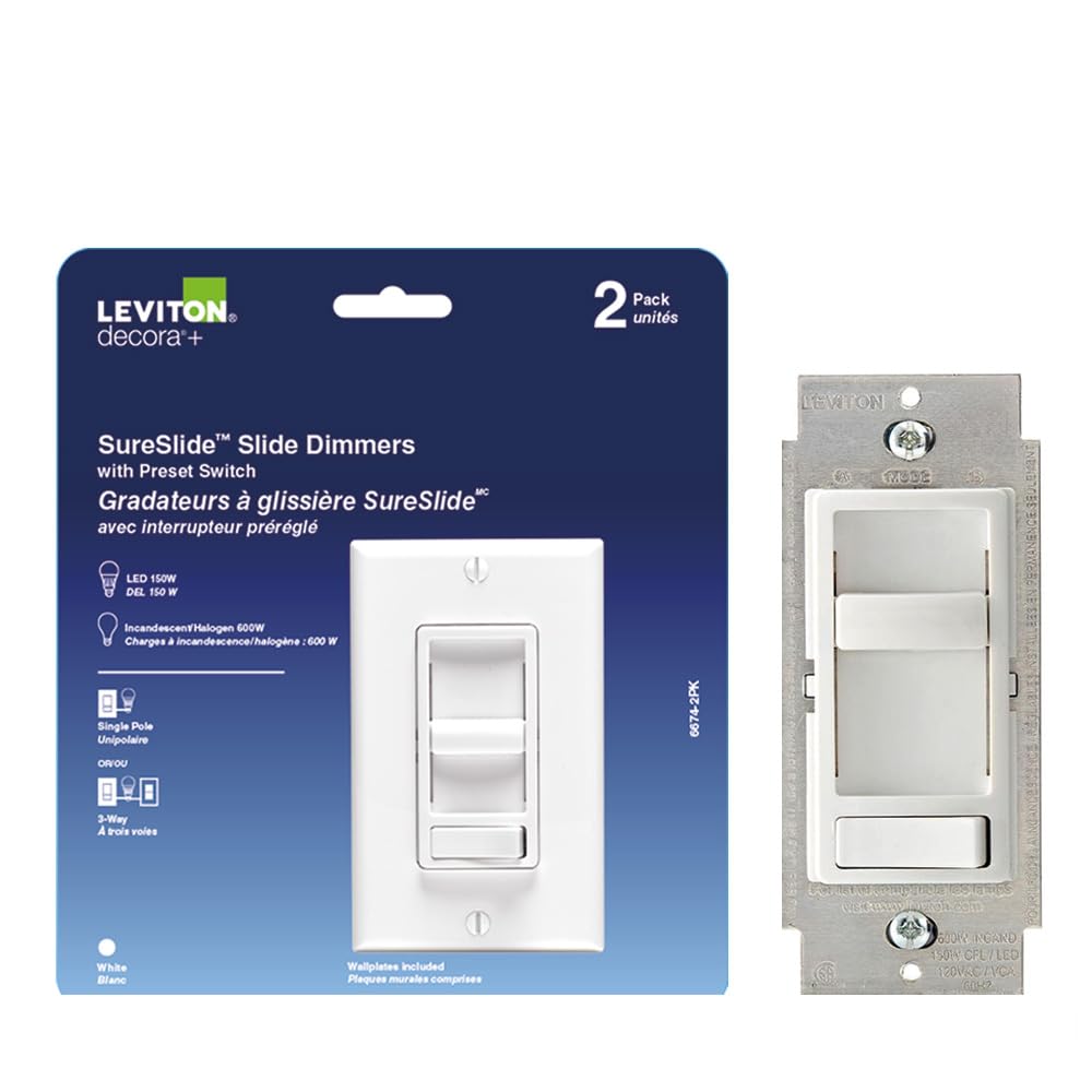 Leviton SureSlide Dimmer Switch, White (2 Pack) (6674-2PK)