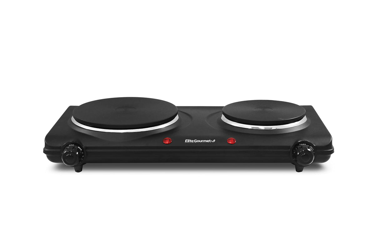 Elite Gourmet EDB-302BF Double Cast Iron Burner, 1500W, Black