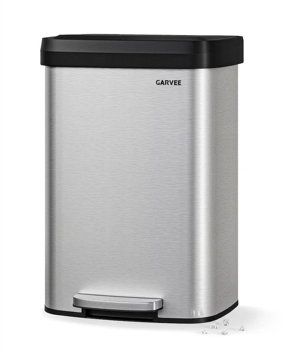 Garvee Stainless Steel Step Trash Can, 50 L / 13 Gal, Silver