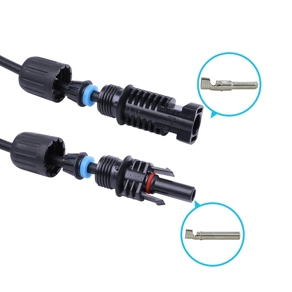 Renogy 20FT 12AWG Solar Panel Extension Cable, 1 Pair, Red and Black
