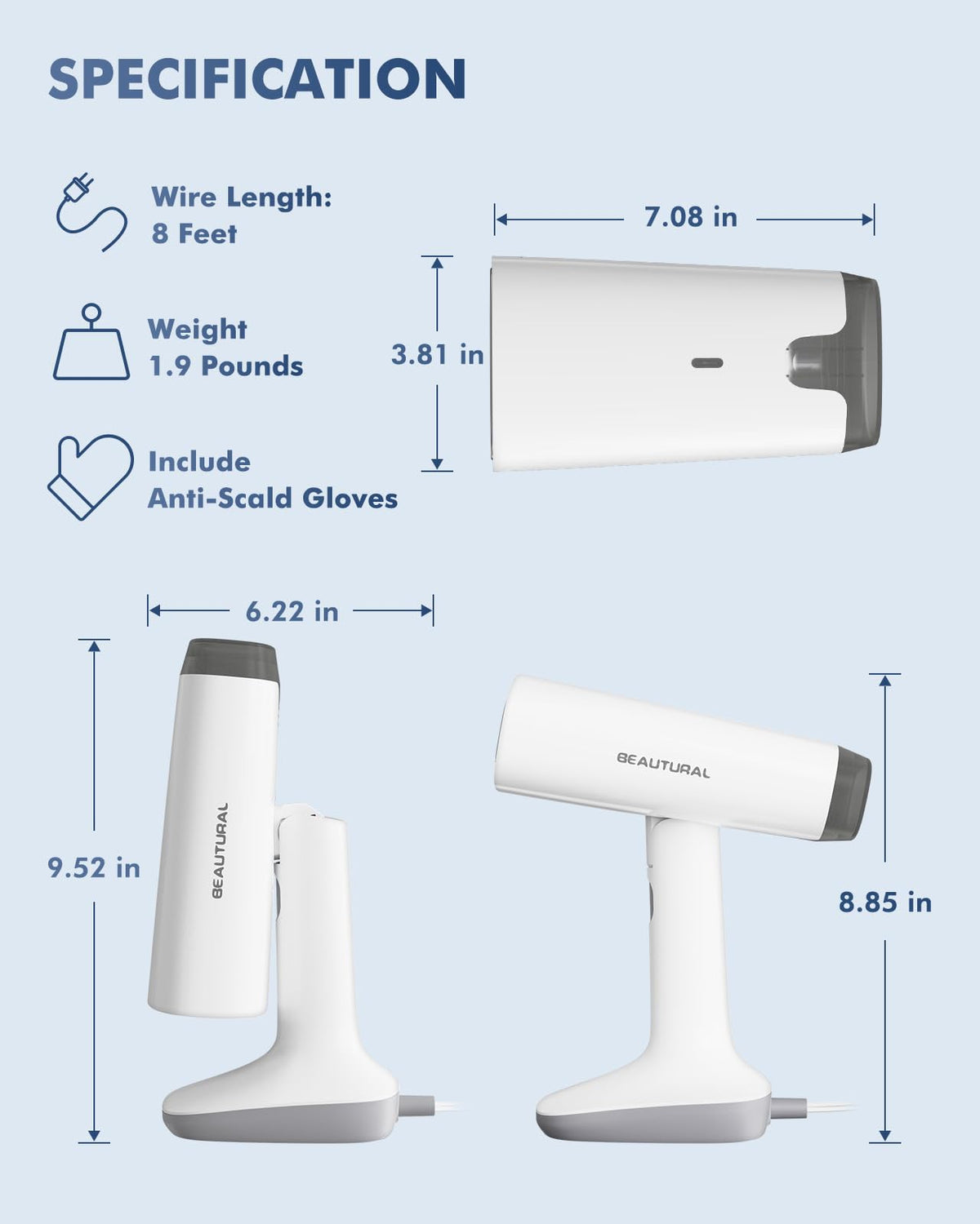 Beautural Dual Voltage Foldable Travel Clothes Steamer