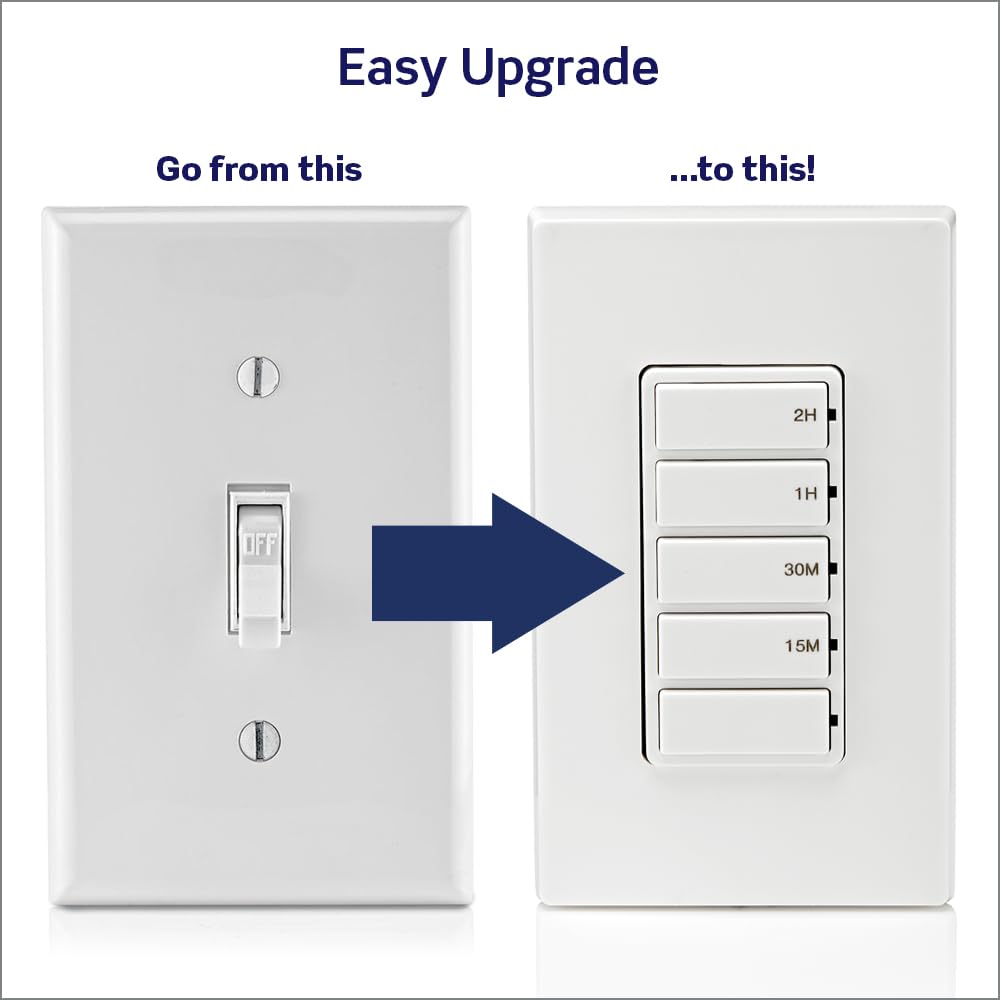 Leviton Countdown Timer Switch, 15-30 min, 1-2 Hour, DT102-1LW, White
