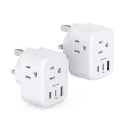 Addtam Type G UK Travel Plug Adapter, 3 AC Outlets, 3 USB, 2 Pack