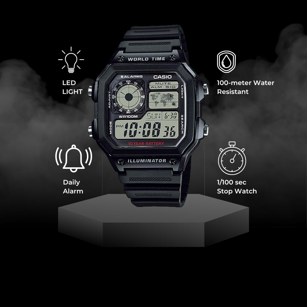 Casio Men's Classic Quartz Watch with Resin Strap, Black, AE1200WH-1A