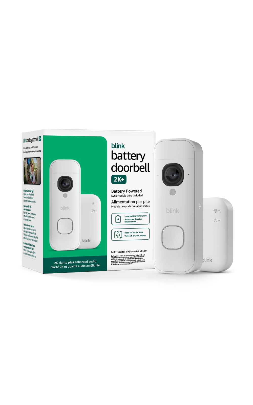 Blink Battery Doorbell 2K+ with Sync Module Core, White
