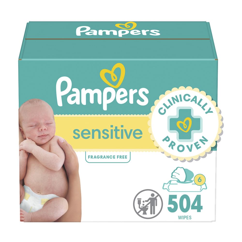 Pampers Sensitive Unscented Baby Wipes, 6 Flip-Top Packs, 504 Count