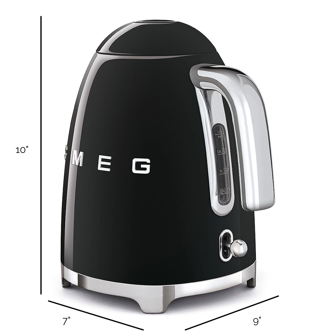 Smeg 50's Retro Style Kettle, 1.7L, Black, KLF03BLUS
