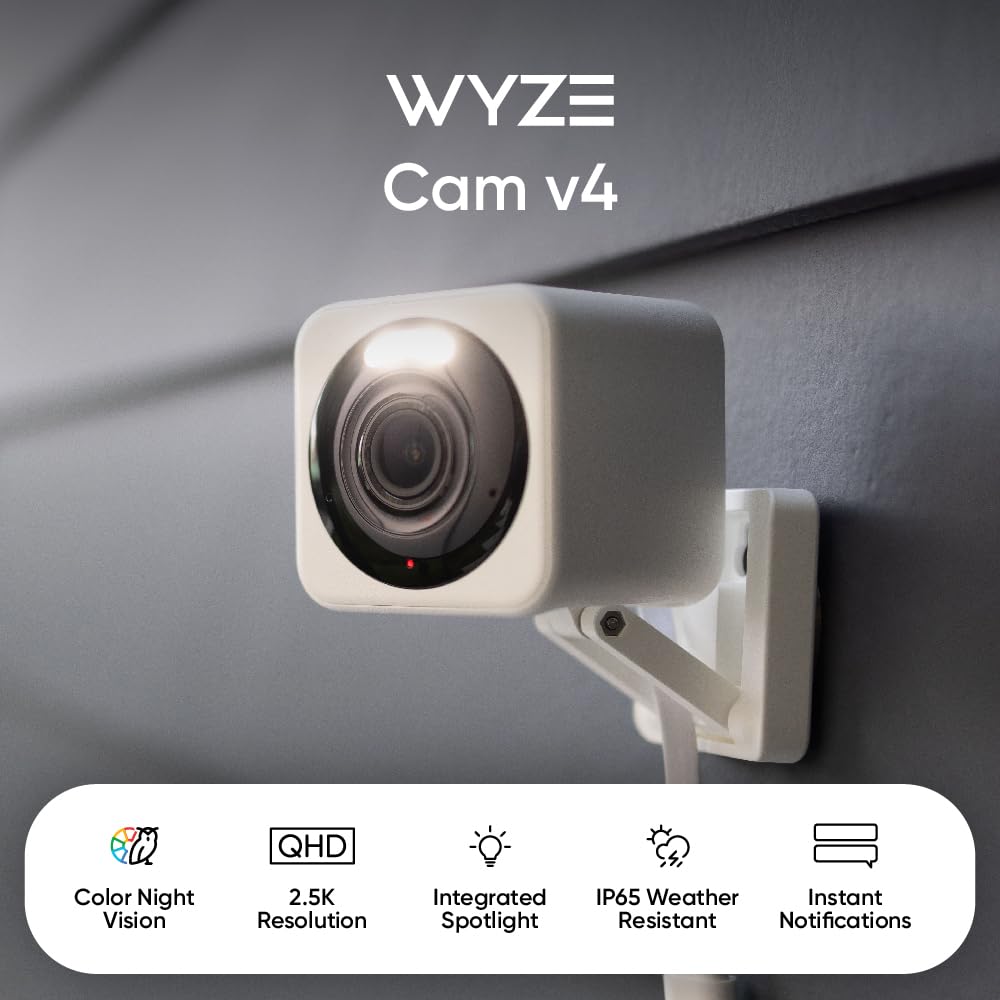 WYZE Cam v4 2.5K Indoor/Outdoor Security Camera, White