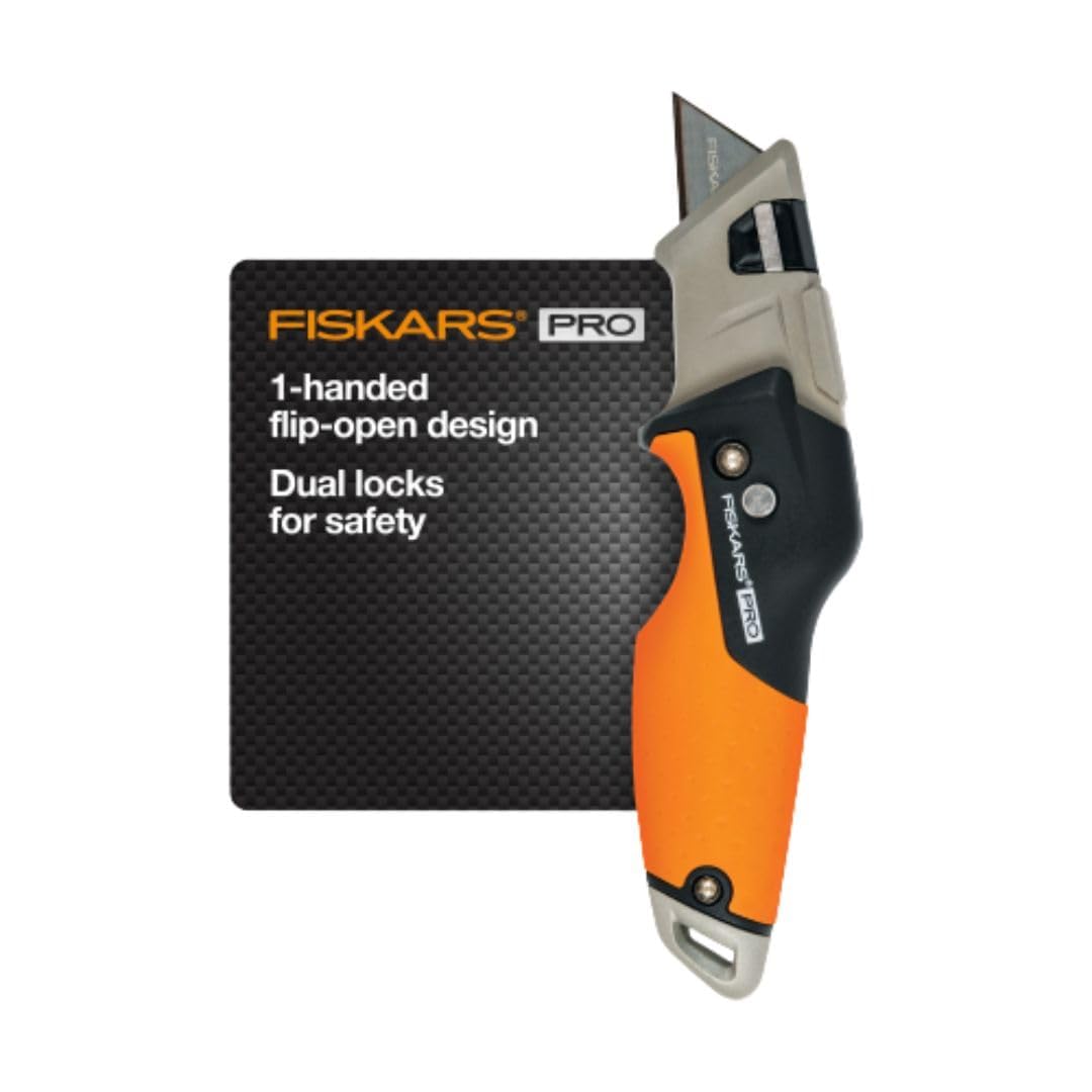 Fiskars Pro Retractable Folding Utility Knife, Orange/Black