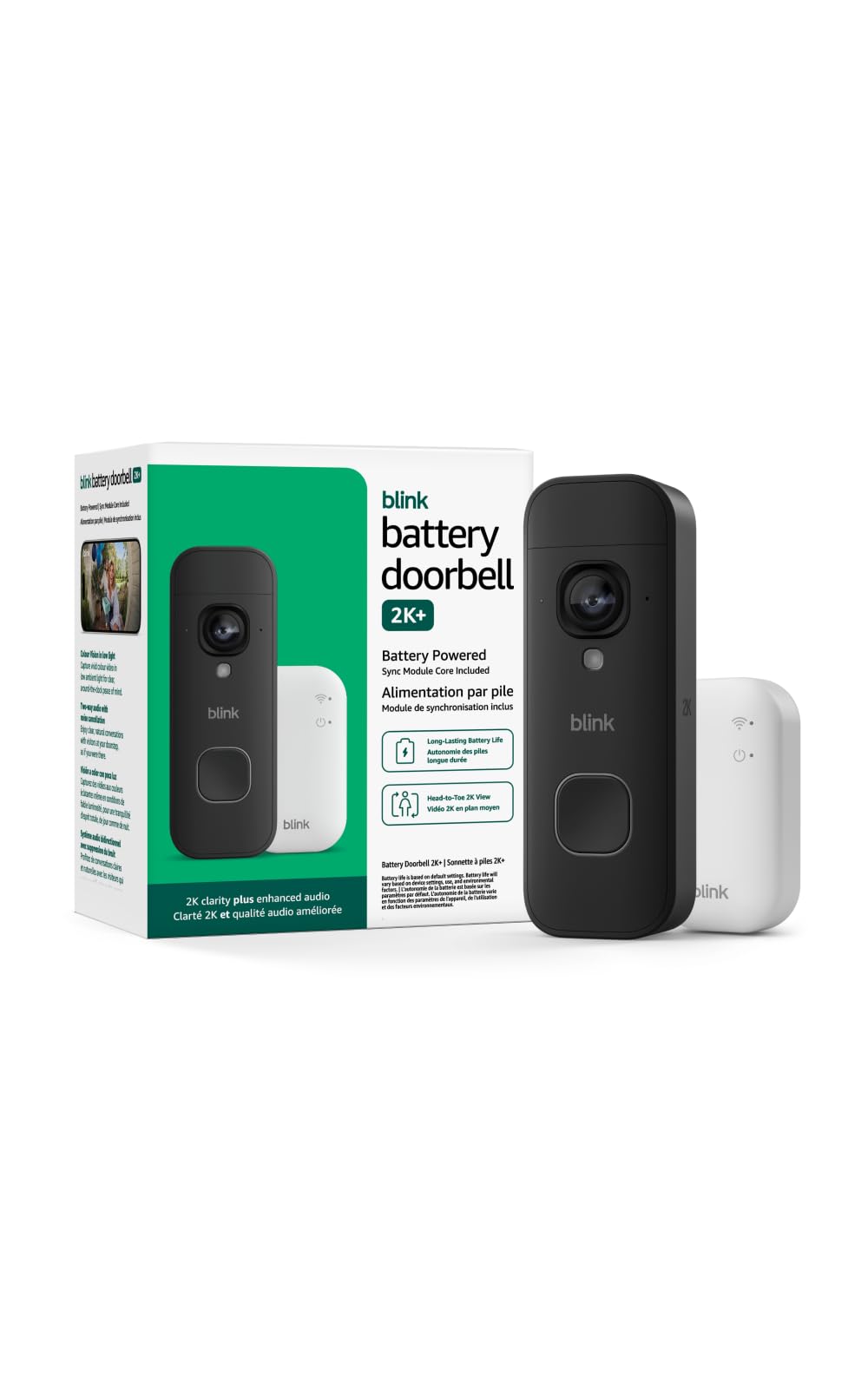 Blink Battery Doorbell 2K+ with Sync Module Core, Black