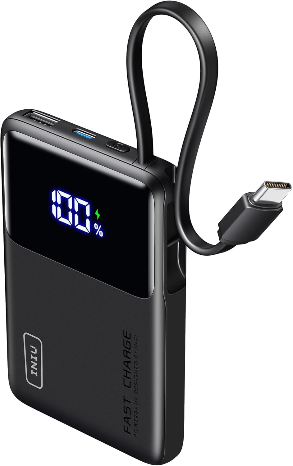 INIU 45W Slim Power Bank with Built-in USB C Cable, 10000mAh