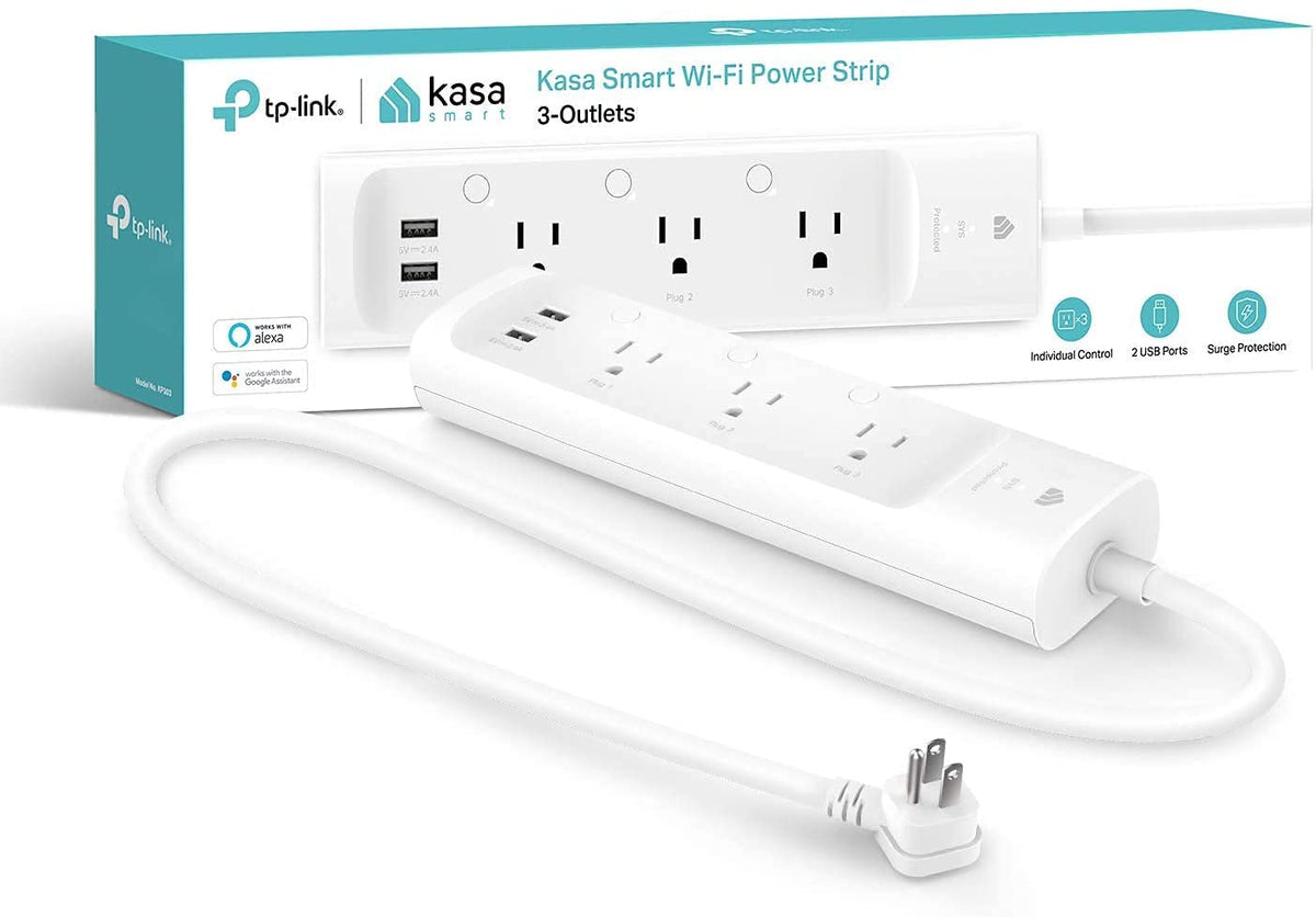 Kasa Smart Plug Power Strip by TP-Link, KP303, 3 Outlets, 2 USB Ports