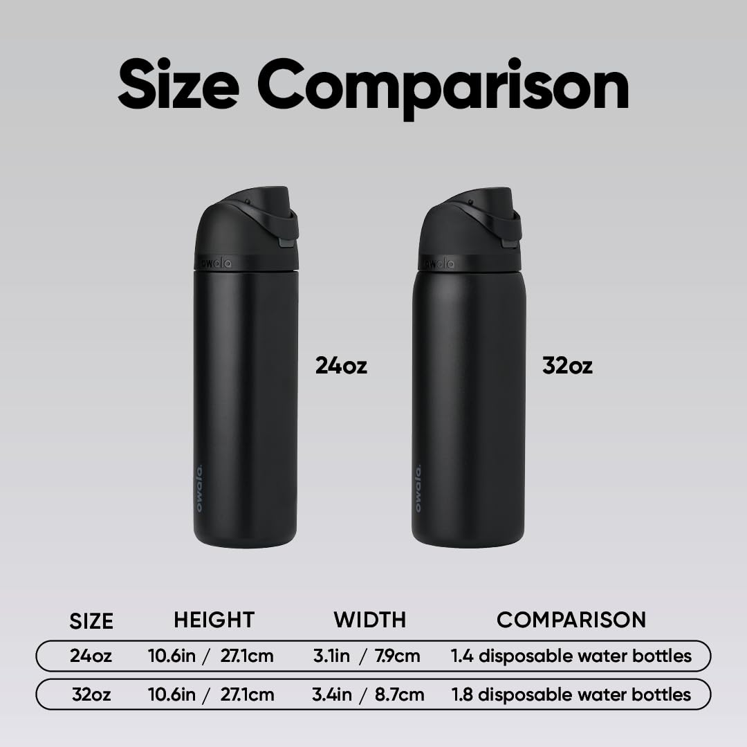 Owala FreeSip Insulated Water Bottle, 24 oz, Very, Very Dark