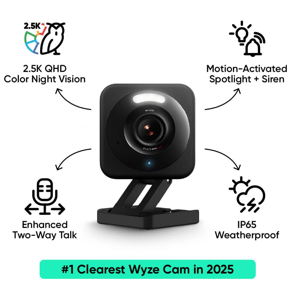 Wyze Cam v4 2.5K Security Camera, Black, 2 Pack