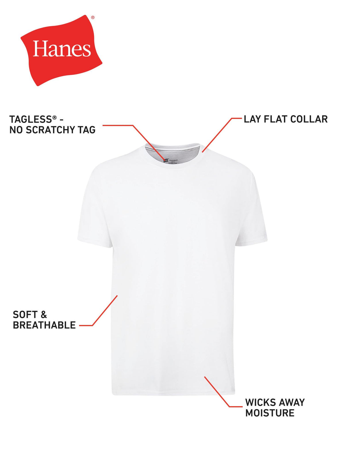 Hanes Men's ComfortSoft Crewneck Undershirts, 4 Pack, White, Small