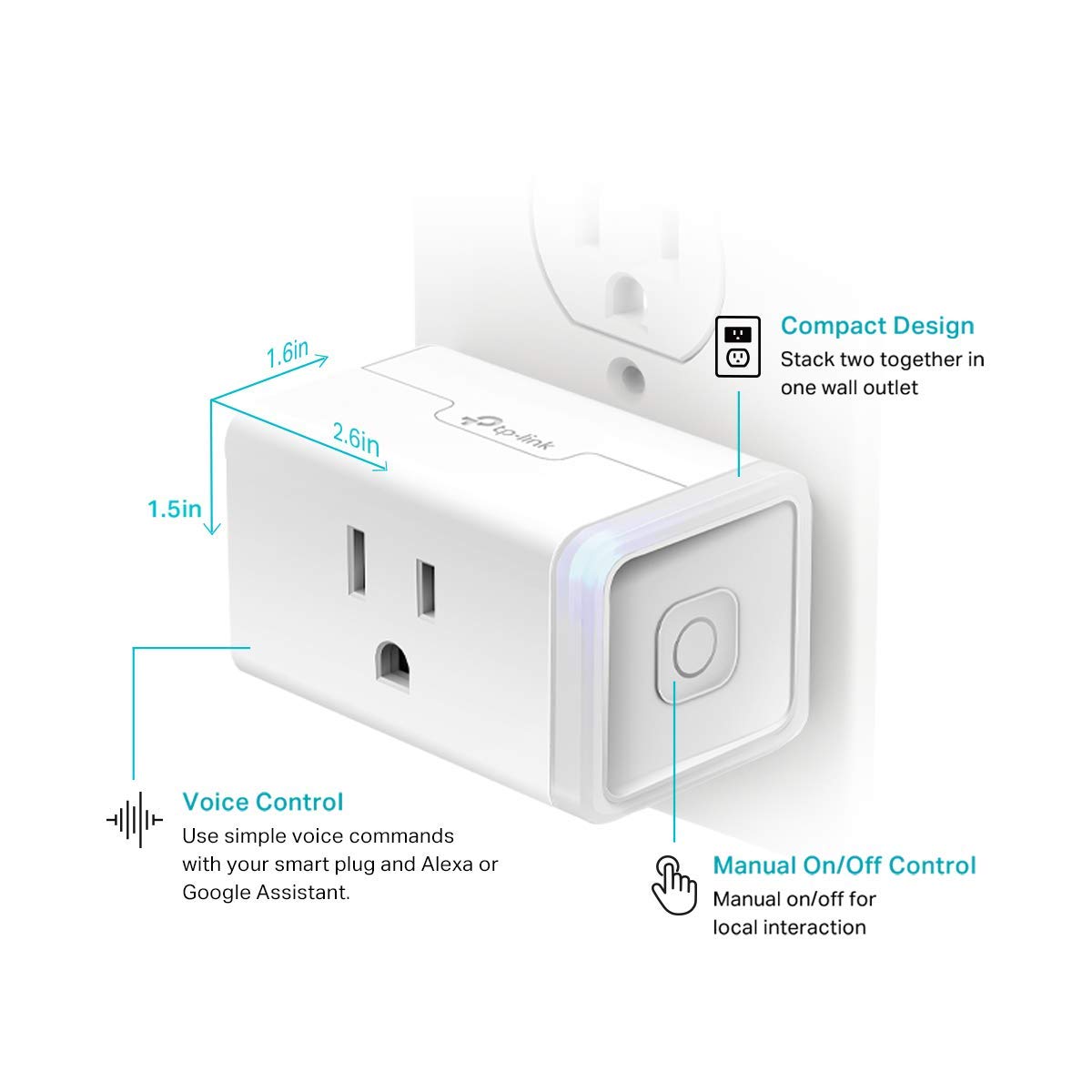 Kasa Smart Plug Mini by TP-Link HS103P2, White (2 Pack)