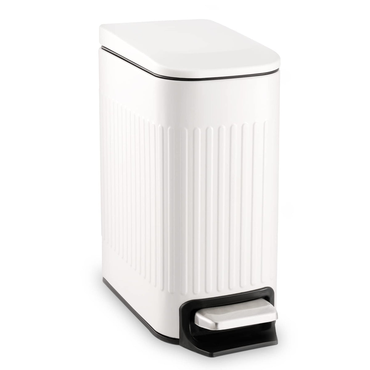 TrashAid Slim Bathroom Trash Can with Soft Close Lid, 6 Liter, White