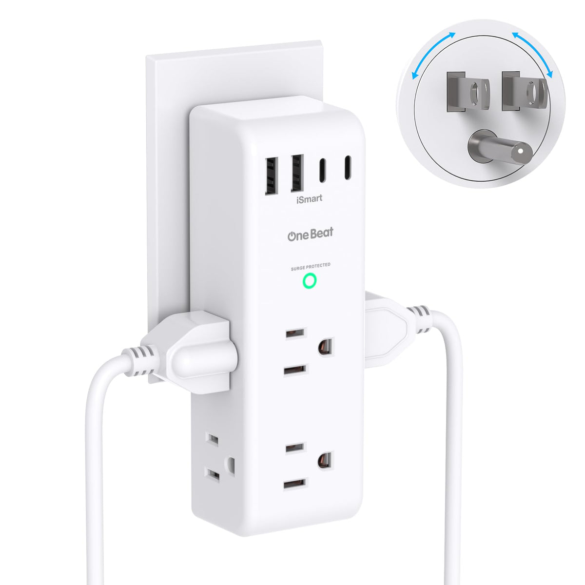 One Beat Surge Protector Outlet Extender, 6 Outlets, 4 USB