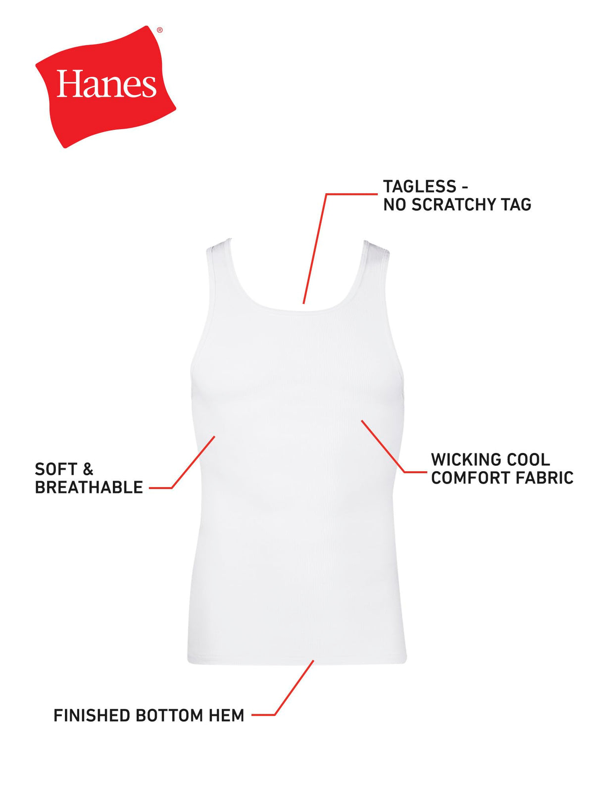 Hanes Men's ComfortSoft Tagless A-Shirts, White, XXL, 6-Pack
