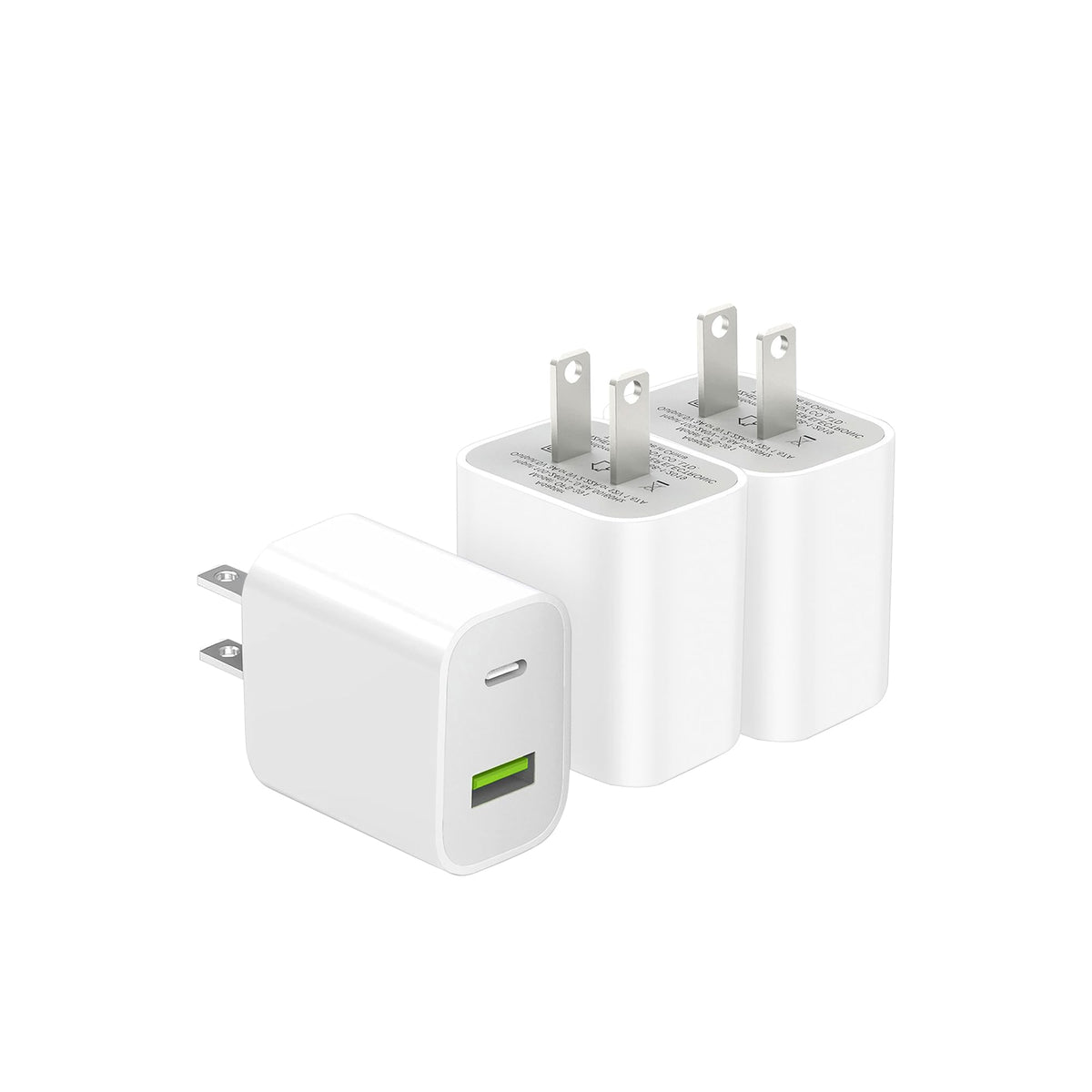 USB-C Charger Block, 20W Dual Port, 3-Pack