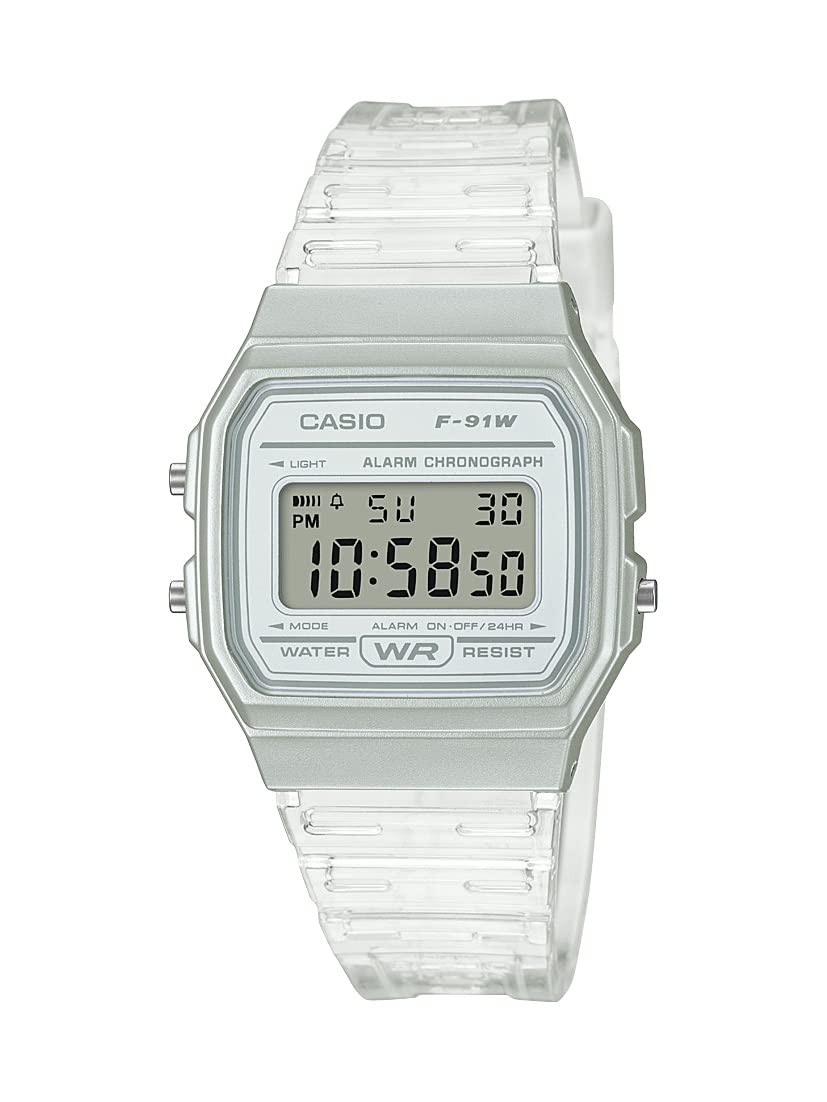 Casio Quartz Watch with Resin Strap, Clear, F-91WS-7CF