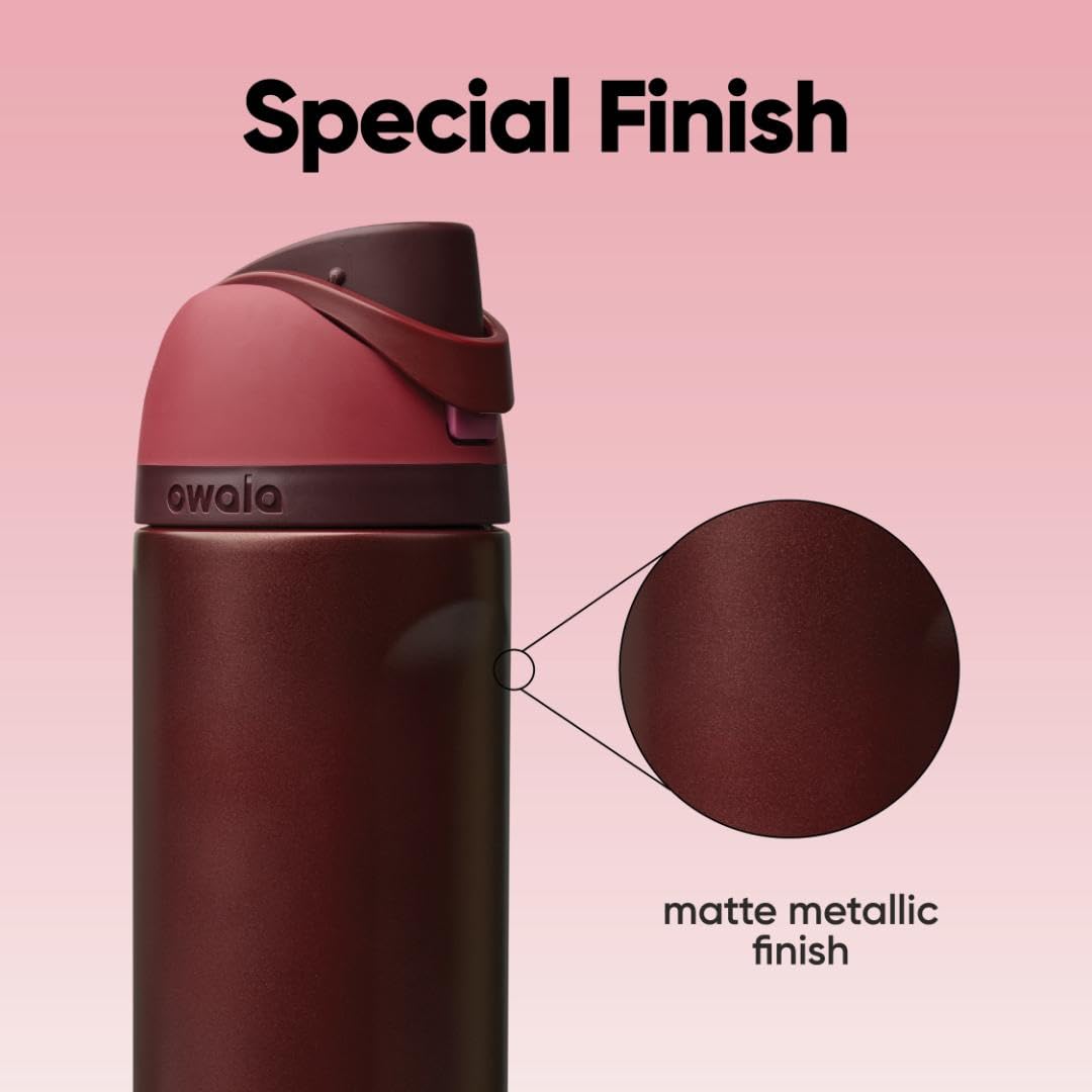 Owala FreeSip Stainless Steel Water Bottle, 24 oz, Black Cherry