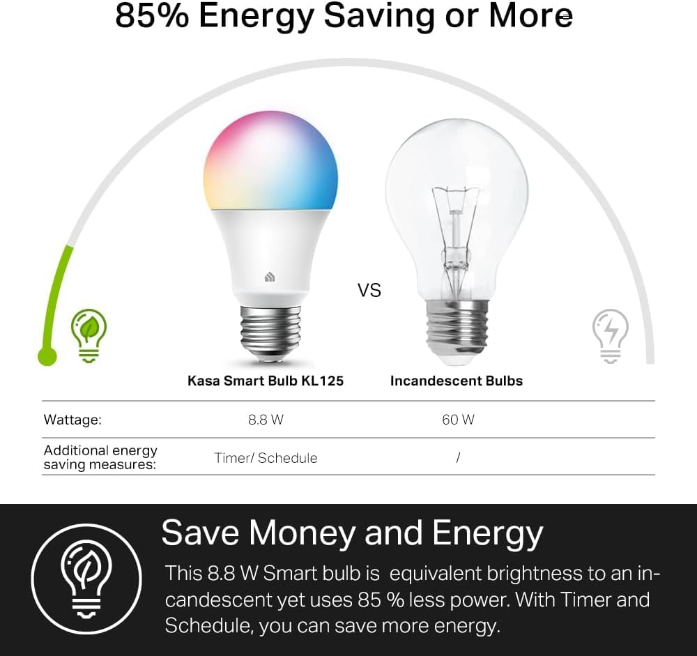 Kasa Smart WiFi Colour Changing Light Bulbs, A19, 4-Pack (KL125P4)