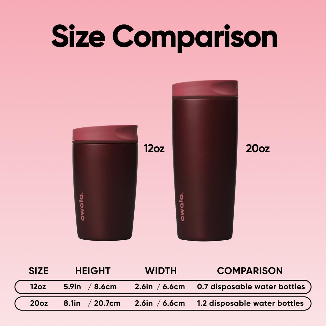 Owala SmoothSip Slider Insulated Coffee Tumbler, 20 oz, Black Cherry