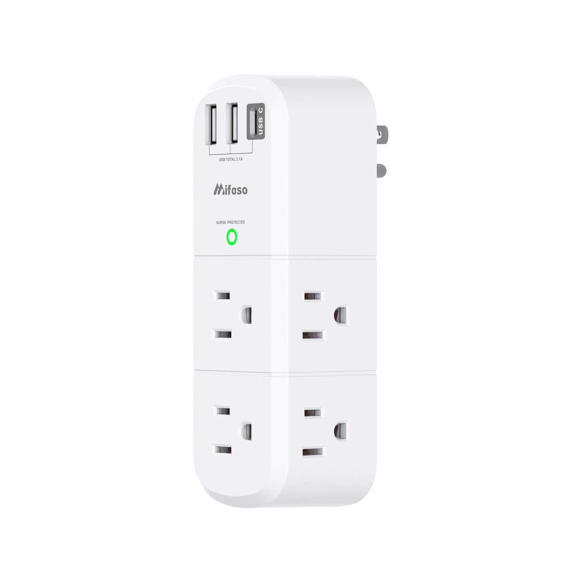 mifaso Rotating Outlet Extender Surge Protector with 3 USB Ports