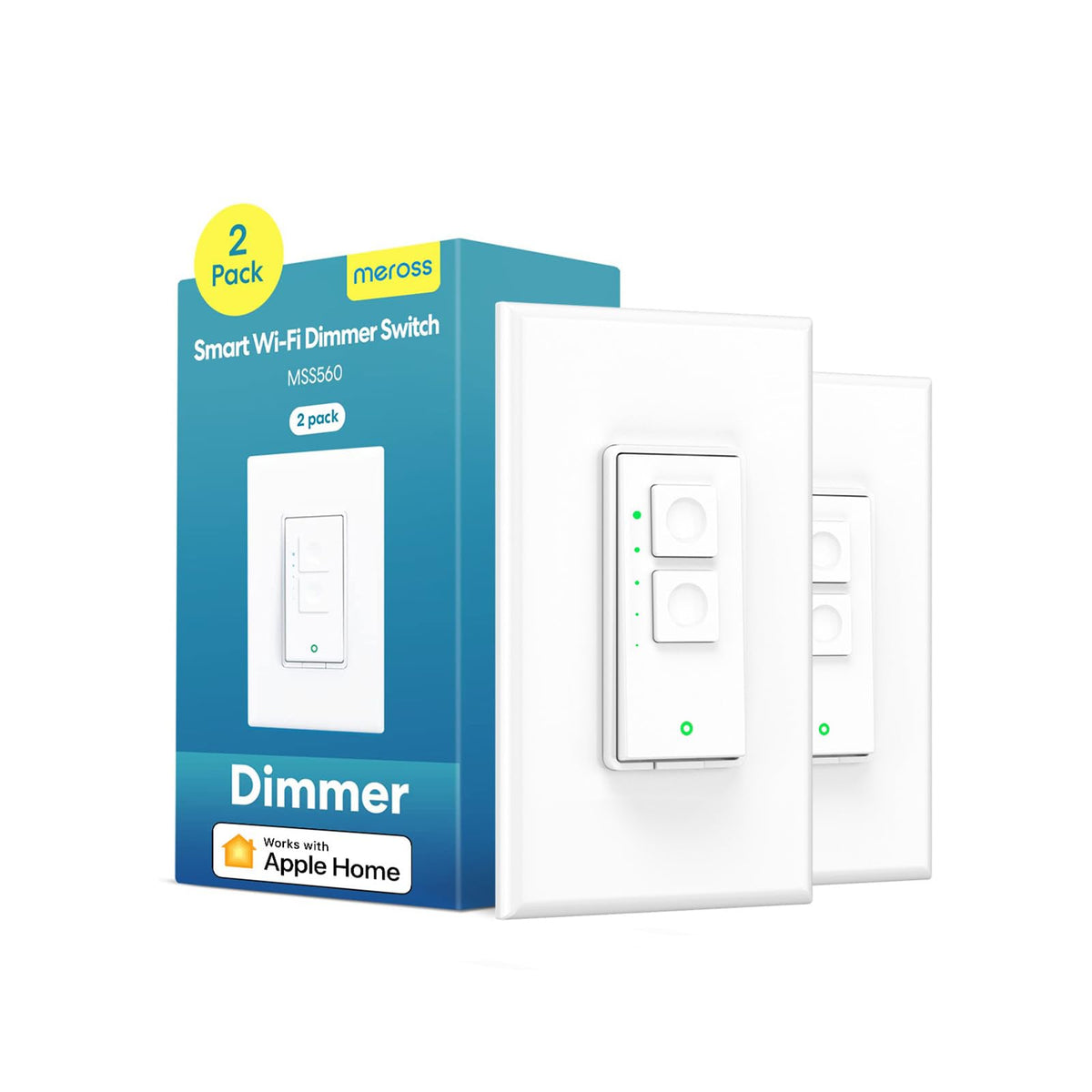 meross Smart Dimmer Switch, Single Pole, 2.4 GHz Wi-Fi, 2 Pack