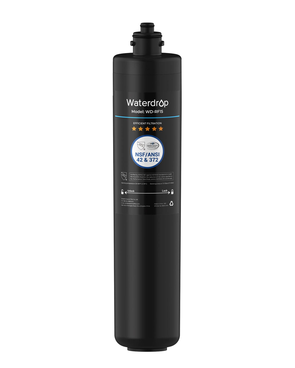 Waterdrop RF15 Under Sink Replacement Water Filter, NSF 42, 19K Gal