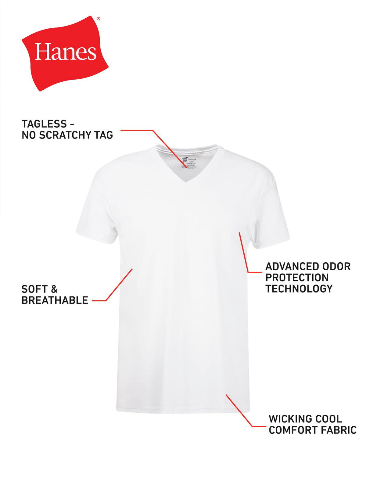 Hanes Men's ComfortSoft FreshIQ V-Neck T-Shirt, 4 Pack, White, 2XL