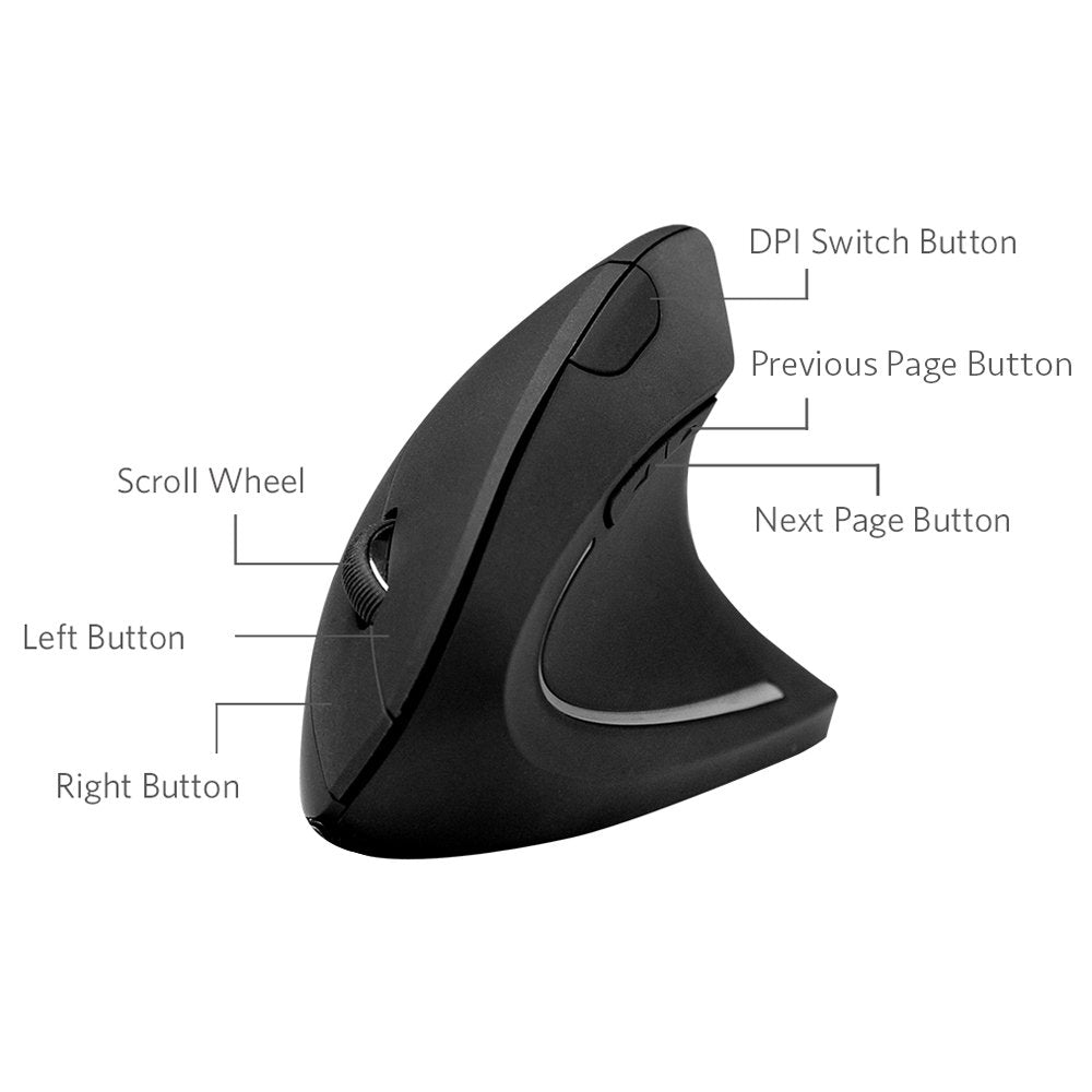 Anker 2.4G Wireless Vertical Ergonomic Mouse, 5 Buttons, Black