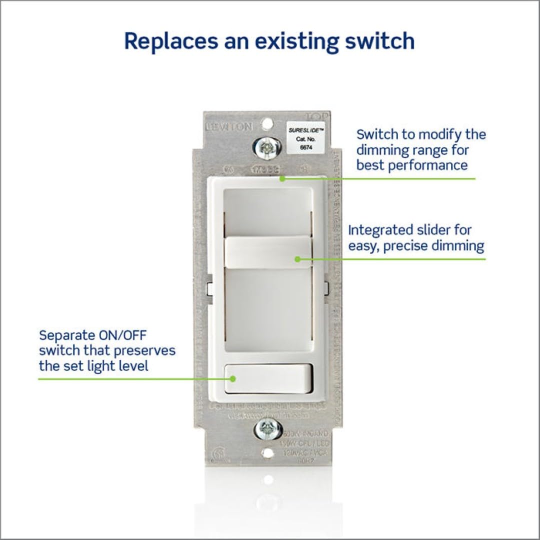 Leviton SureSlide Dimmer Switch, White (2 Pack) (6674-2PK)