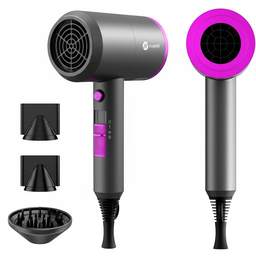 Slopehill 1800W Ionic Hair Dryer with Diffuser, Grey