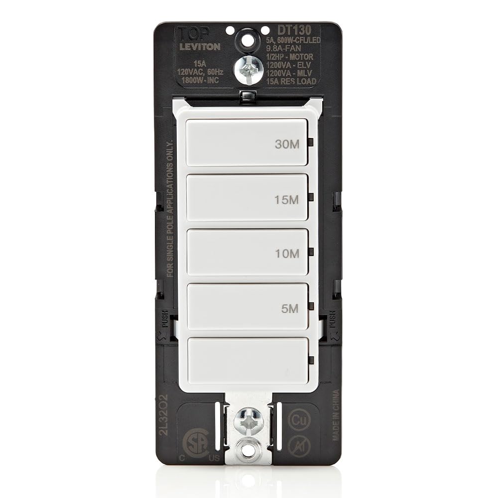Leviton Countdown Timer Switch, 5-10-15-30 min, DT130-1LW, White