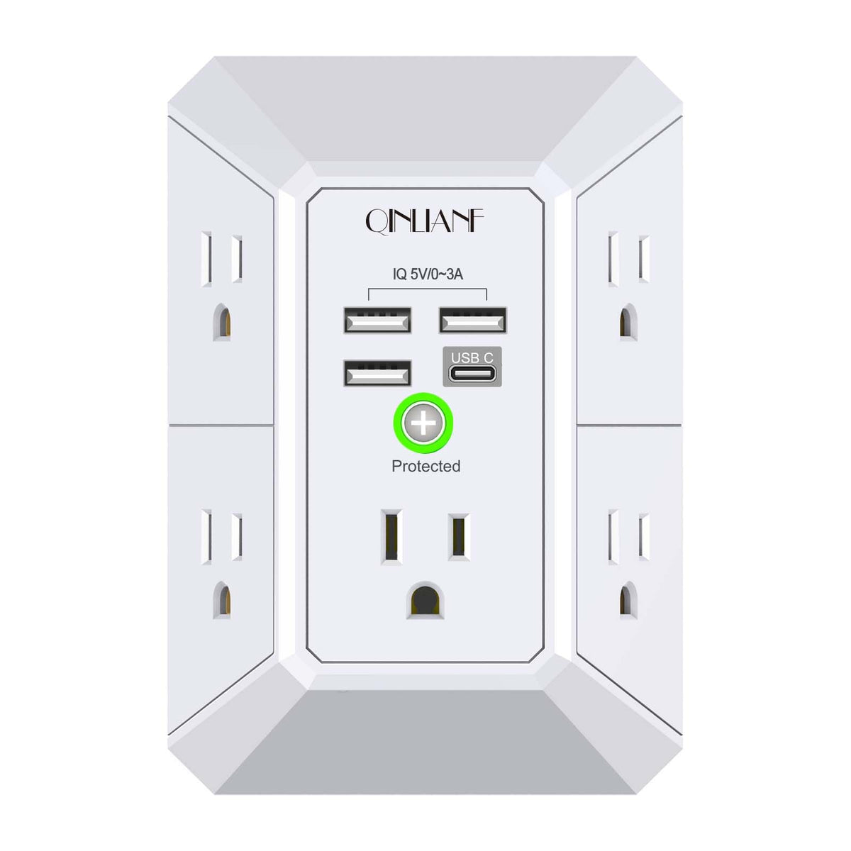 QINLIANF 5 Outlet Wall Charger Surge Protector with 4 USB Ports