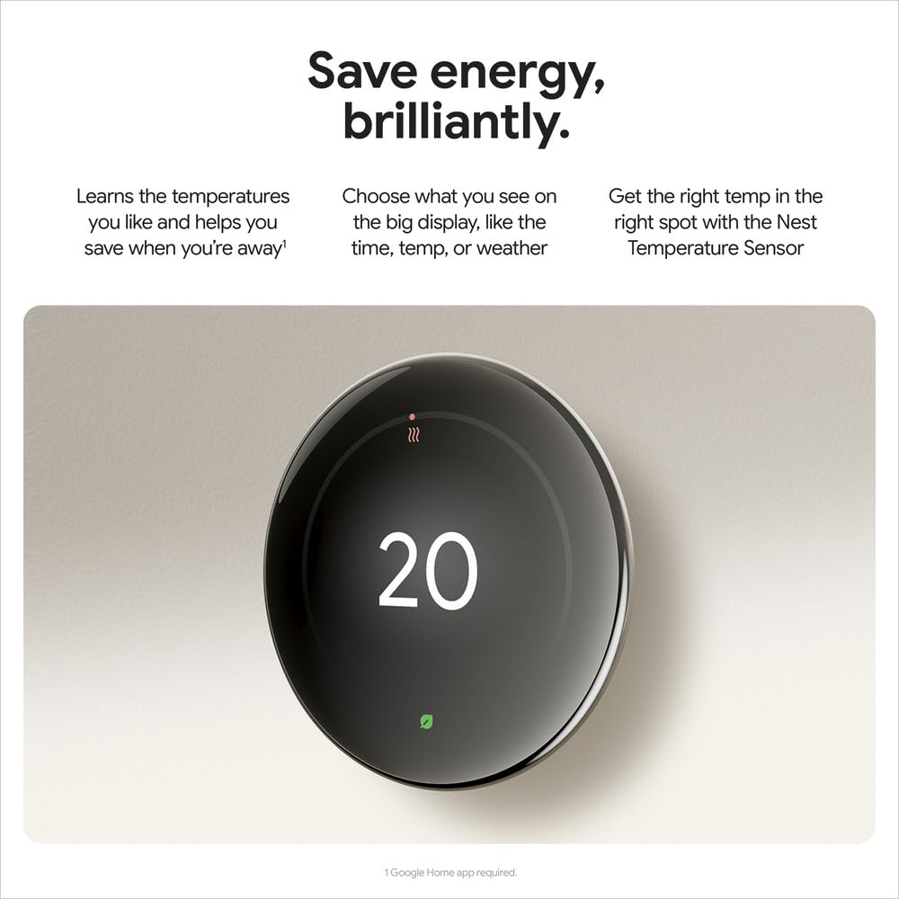 Google Nest Learning Thermostat 4th Gen With Temp Sensor, Silver