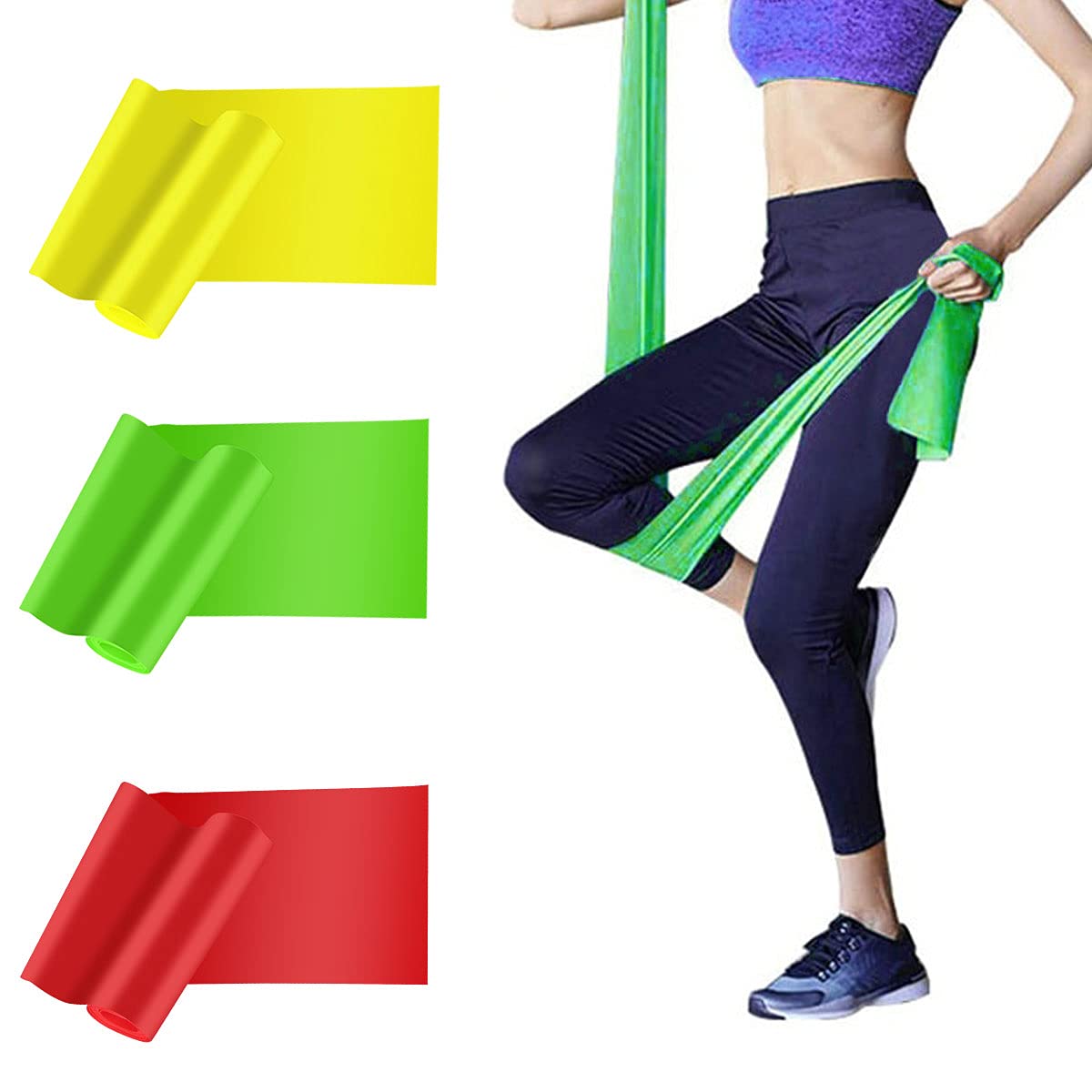 HAIBEI Elastic Exercise Resistance Bands, Red/Yellow/Green (3 Pack)
