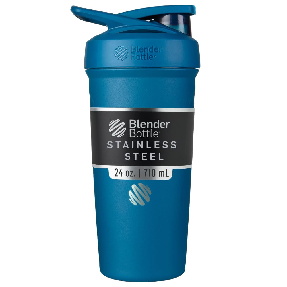 BlenderBottle Strada Insulated Stainless Steel Shaker Cup, 24 oz, Blue