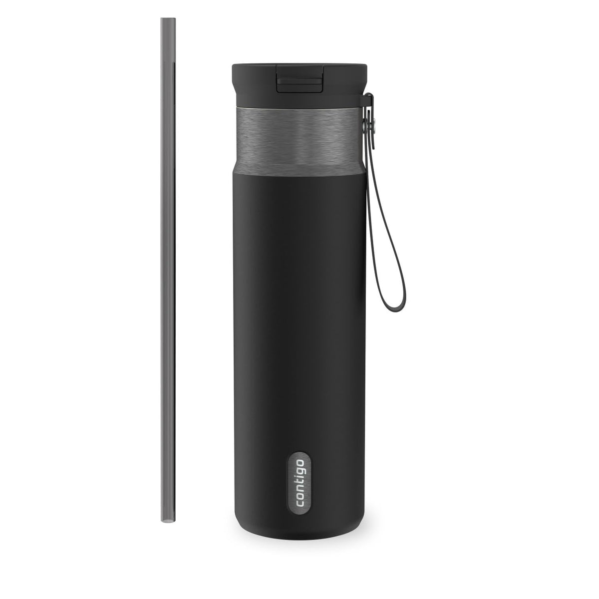Contigo SnapSeal Water Bottle with Carry Strap and Straw, 24oz