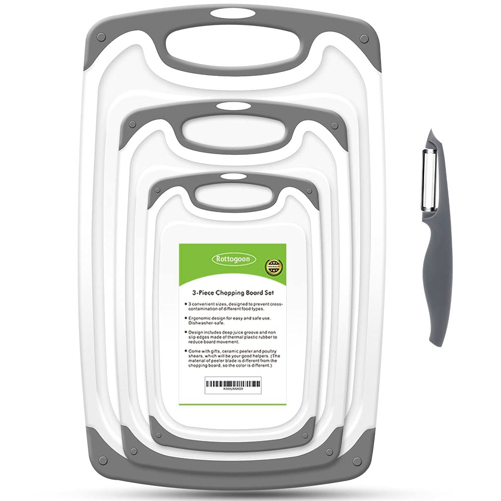 Plastic Cutting Boards for Kitchen, Set of 4, with Non-Slip Feet