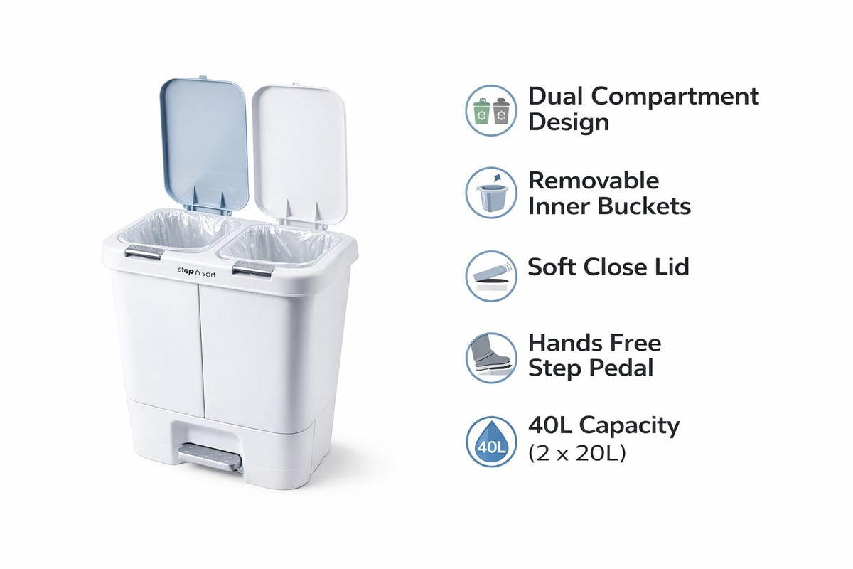 Step N' Sort 40 L Dual Compartment Recycling Bin, 2 x 20 L