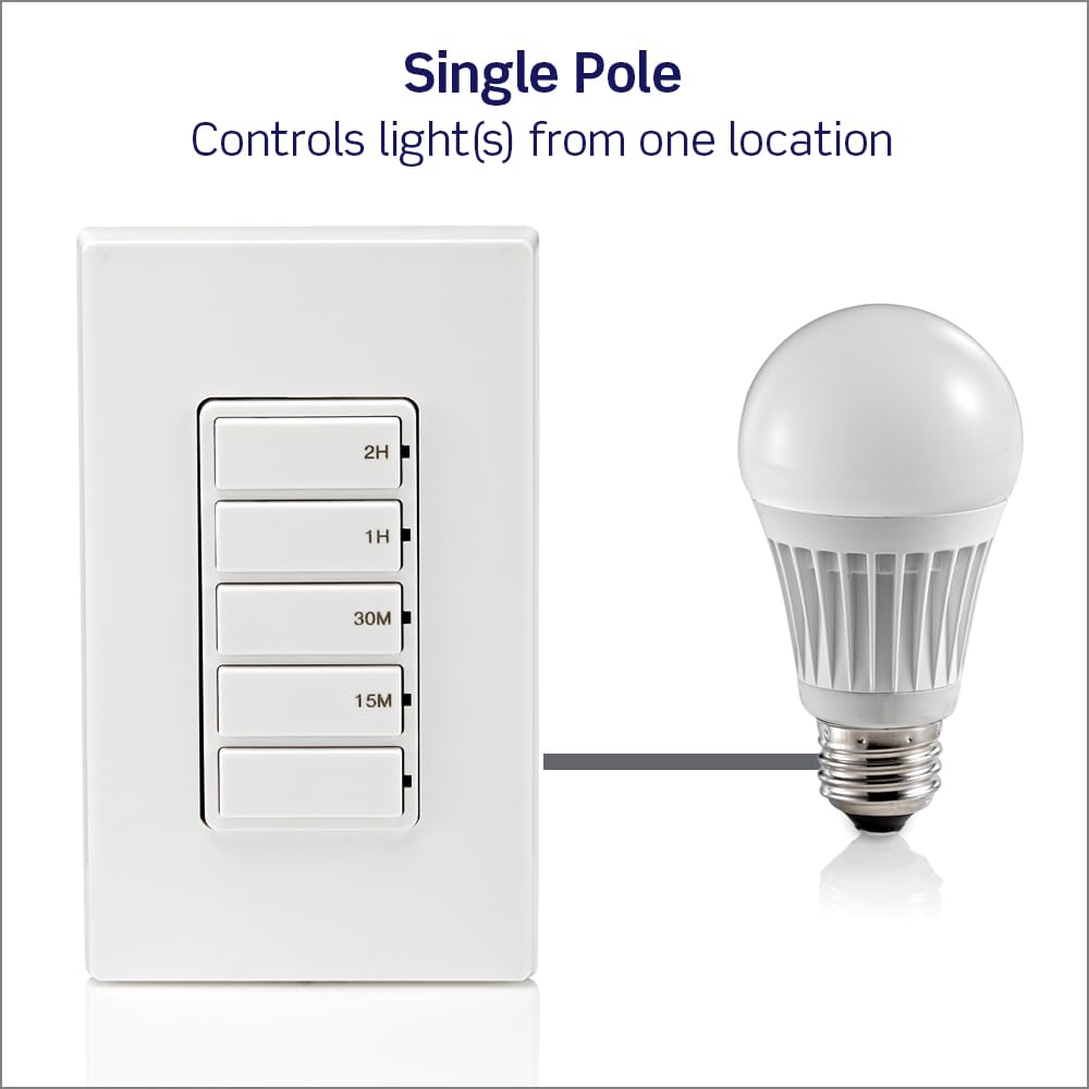 Leviton Countdown Timer Switch, 15-30 min, 1-2 Hour, DT102-1LW, White