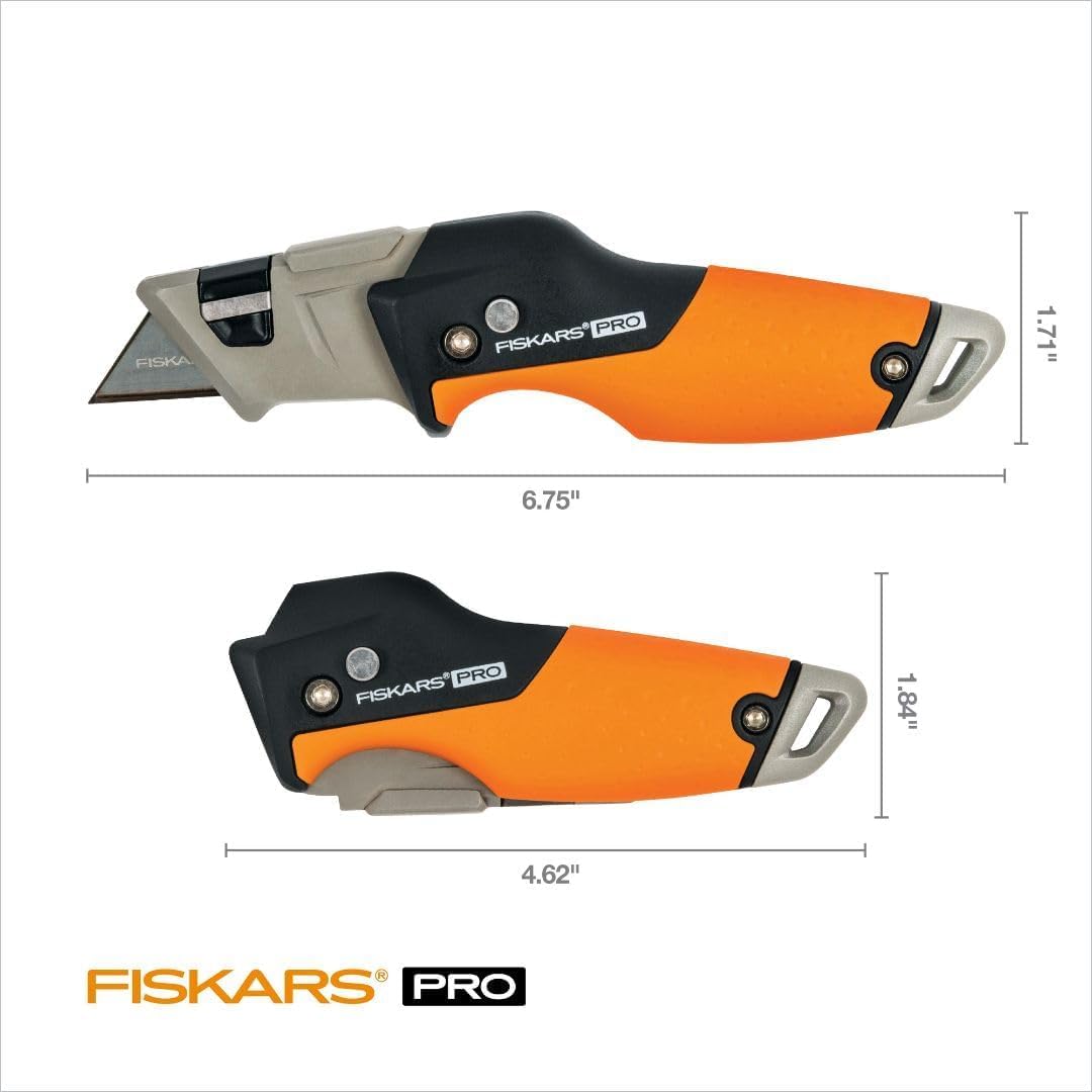 Fiskars Pro Retractable Folding Utility Knife, Orange/Black