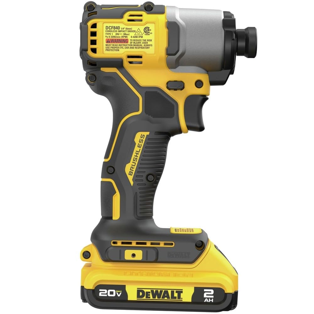 DEWALT 20V MAX Brushless Cordless Impact Driver, 1/4-In (DCF840D1)