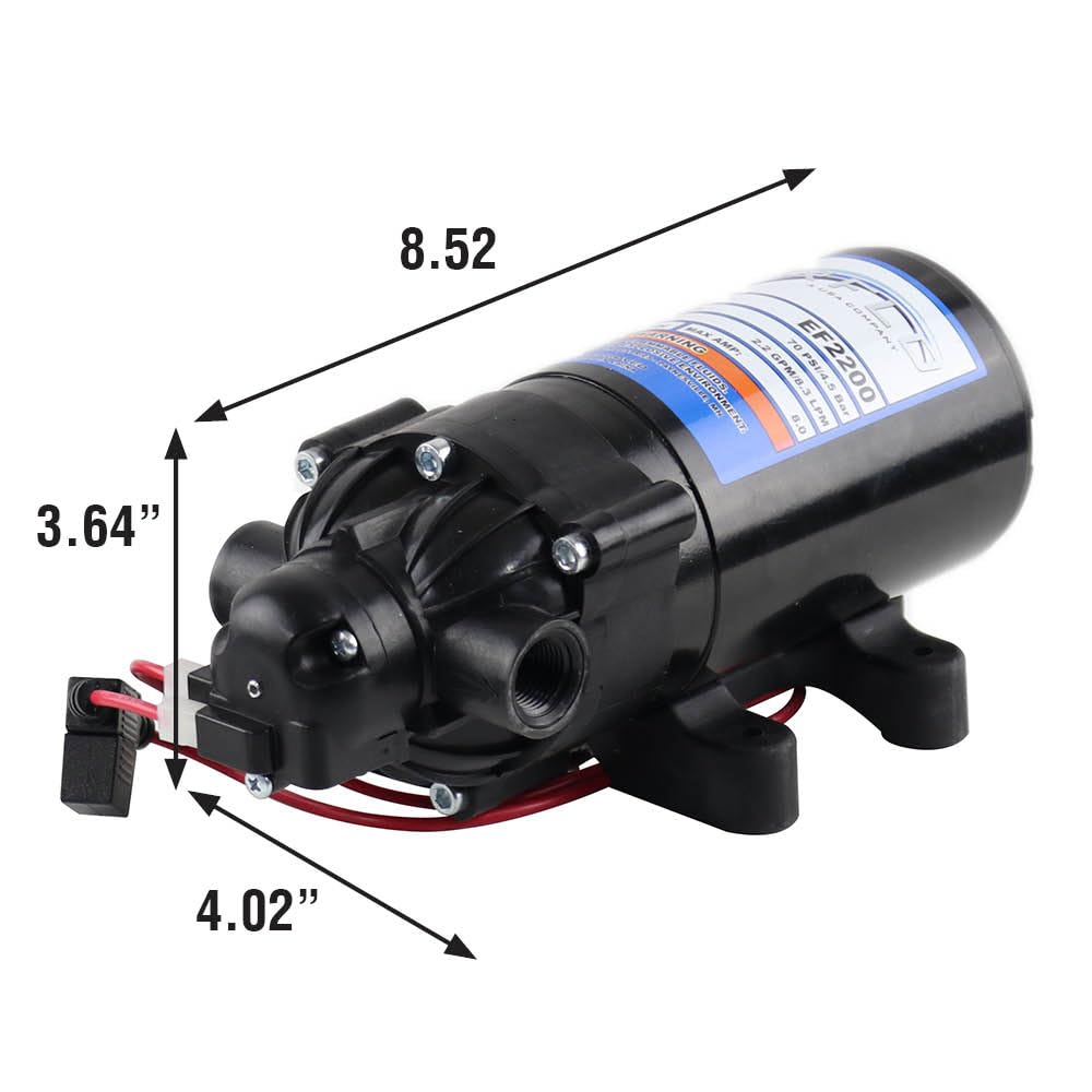 Everflo 12V On-Demand Diaphragm Sprayer Pump, 2.2GPM, 70 PSI
