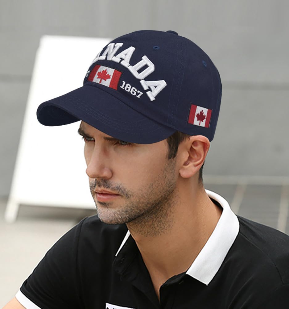 Canada Maple Leaf Embroidered Baseball Cap, Navy Blue & Red