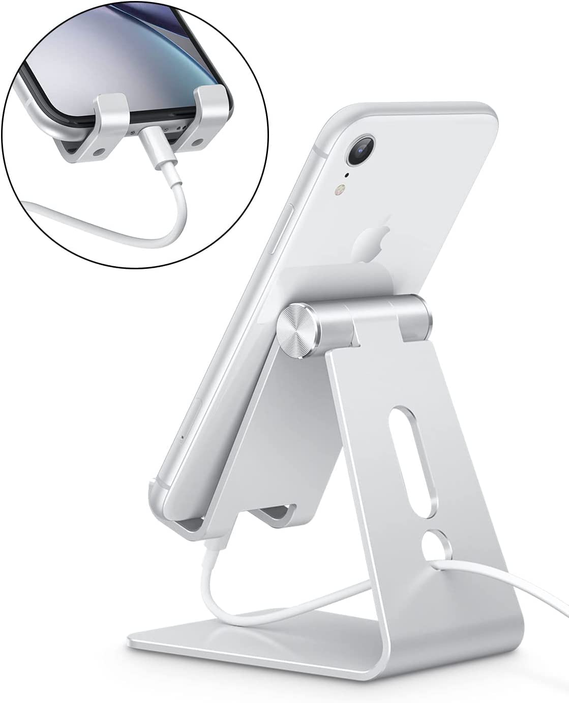 OMOTON C2 Adjustable Aluminum Desktop Phone Stand, Silver