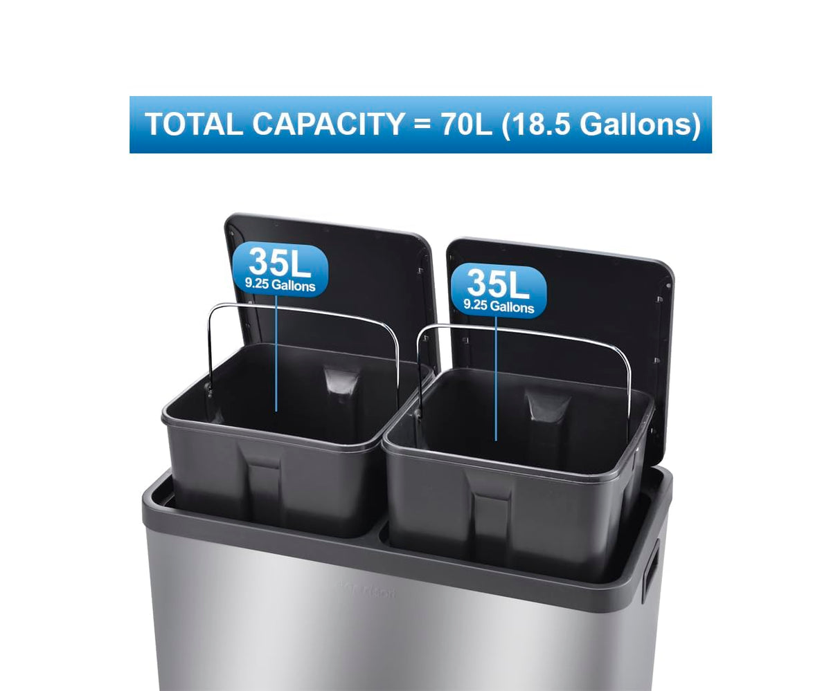 Step N' Sort Dual Trash and Recycling Bin, 18.5 Gallon, Silver